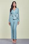 Buy_Sue Mue_Blue Georgette Surplice Embroidered Jumpsuit _at_Aza_Fashions