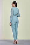 Shop_Sue Mue_Blue Georgette Surplice Embroidered Jumpsuit _at_Aza_Fashions