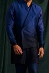 Shop_Project Bandi_Blue Satin, Linen Ombre Kurta And Overlap Bundi Set _Online_at_Aza_Fashions