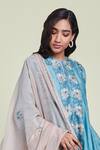 Buy_Sue Mue_Blue Organza, Chanderi, Mul Round Embroidered Kurta Set _Online_at_Aza_Fashions