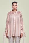 Buy_Sue Mue_Pink Organza Spread Collar Embroidered Shirt _at_Aza_Fashions