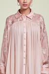 Sue Mue_Pink Organza Spread Collar Embroidered Shirt _Online_at_Aza_Fashions