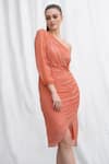 Shop_AMRTA by GUNEET KONDAL_Coral 100% Georgette And Lining 100% Shantoon Midi Dress _Online_at_Aza_Fashions