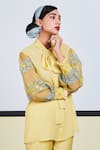 Buy_Sue Mue_Yellow Georgette Tie-up Floral Embroidered Shirt _at_Aza_Fashions