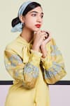 Buy_Sue Mue_Yellow Georgette Tie-up Floral Embroidered Shirt _Online_at_Aza_Fashions