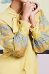 Shop_Sue Mue_Yellow Georgette Tie-up Floral Embroidered Shirt _Online_at_Aza_Fashions