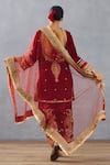 Shop_Torani_Red Velvet, Cotton Voile And Organza Sindoori Yoshita Kurta Phiran Set _at_Aza_Fashions