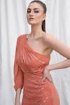AMRTA by GUNEET KONDAL_Coral 100% Georgette And Lining 100% Shantoon Midi Dress _at_Aza_Fashions