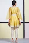 Shop_Sue Mue_Yellow Organza, Tussar Georgette V Neck Embroidered Tunic Pant Set _at_Aza_Fashions