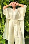Chokhi Chorri_White Silk Embroidered Neckline Floral V Neck Afro Asymmetric Top With Pant _Online_at_Aza_Fashions