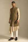 Buy_Dhruv Vaish_Yellow Cotton Silk Chanderi Long Nehru Jacket _Online_at_Aza_Fashions