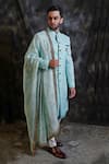 Shop_Soniya G_Blue Lucknowi Sherwani Set _at_Aza_Fashions