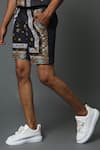 Buy_House Of Three_Black Cotton Linen Jewel Mural Hawaiian Shorts _Online_at_Aza_Fashions