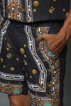Shop_House Of Three_Black Cotton Linen Jewel Mural Hawaiian Shorts _Online_at_Aza_Fashions