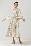 Label Earthen_Ivory Cotton Mul Printed Kaftan Dress_Online_at_Aza_Fashions
