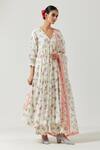 Label Earthen_Ivory Cotton Mul Floral Print Gathered Kurta Set_Online_at_Aza_Fashions
