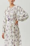 Shop_Label Earthen_Ivory Cotton Mul Floral Print Dress_Online_at_Aza_Fashions