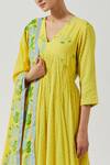 Label Earthen_Yellow Cotton Mul Gathered Kurta Set_at_Aza_Fashions