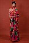Shop_Rimi Nayak_Pink Printed Flower Pattern Chrysanthemum Floral Saree _Online_at_Aza_Fashions