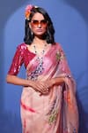 Shop_Mahima Mahajan_Pink Organza Leaf Neck Saree With Blouse _at_Aza_Fashions