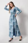 Buy_Soniya G_Blue Velvet Printed Moroccan V Neck Jumpsuit _Online_at_Aza_Fashions