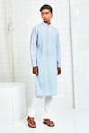 Rajesh Pratap Singh_Blue Cotton Textured Kurta Set _Online_at_Aza_Fashions
