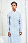 Shop_Rajesh Pratap Singh_Blue Cotton Textured Kurta Set _Online_at_Aza_Fashions