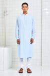 Rajesh Pratap Singh_Blue Cotton Pintuck Kurta Set _Online_at_Aza_Fashions