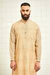 Shop_Rajesh Pratap Singh_Beige Viscose Textured Kurta Set _Online_at_Aza_Fashions