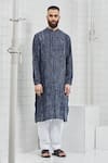 Rajesh Pratap Singh_Blue Linen Karlan Shibori Kurta Set _Online_at_Aza_Fashions