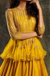 Mona and Vishu_Yellow Peplum Organza Embroidery Zardozi Top And Chanderi Skirt Set _Online_at_Aza_Fashions
