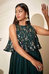 suruchi parakh_Green Georgette Crepe Lining Shantoon Embellishment Sequin Round Tunic_Online_at_Aza_Fashions