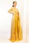 Buy_Ridhima Bhasin_Yellow Georgette And Organza Embroidery Pearl V Neck Jacket Sharara Set For Women_at_Aza_Fashions