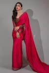 Buy_Vvani by Vani Vats_Red Blouse Velvet Saree Satin Embroidery Sweetheart Neck And_at_Aza_Fashions