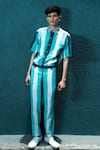 Runit Gupta_Blue 100% Cotton Striped Pant Set  _Online_at_Aza_Fashions