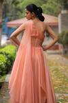 Buy_House Of Tushaom_Peach Organza Sequins Asymmetric Embroidered One Shoulder Gown _Online_at_Aza_Fashions