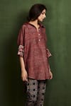 Buy_Sue Mue_Maroon Raw Silk Ajrakh Print Shirt _at_Aza_Fashions