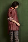 Sue Mue_Maroon Raw Silk Ajrakh Print Shirt _Online_at_Aza_Fashions