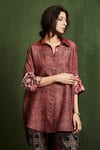 Buy_Sue Mue_Maroon Raw Silk Ajrakh Print Shirt _Online_at_Aza_Fashions