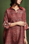 Shop_Sue Mue_Maroon Raw Silk Ajrakh Print Shirt _Online_at_Aza_Fashions