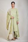 Buy_Sue Mue_Green Cotton, Mul Round Asymmetric Angarkha Set _at_Aza_Fashions