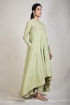 Sue Mue_Green Cotton, Mul Round Asymmetric Angarkha Set _Online_at_Aza_Fashions
