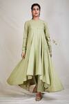 Buy_Sue Mue_Green Cotton, Mul Round Asymmetric Angarkha Set _Online_at_Aza_Fashions