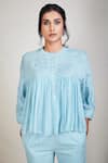 Buy_Sue Mue_Blue Mul Round Flared Short Tunic _at_Aza_Fashions