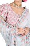 Buy_Summer By Priyanka Gupta_Blue Chiffon Hand Embroidered 3d Flower Saree With Blouse _Online_at_Aza_Fashions