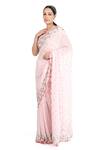 Summer By Priyanka Gupta_Pink Georgette Embroidery Sequin Round Ribbon Saree With Blouse _Online_at_Aza_Fashions