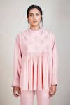 Buy_Sue Mue_Pink Mul Band Collar Flared Short Tunic _Online_at_Aza_Fashions