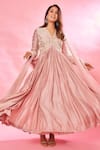 Buy_Ridhi Mehra_Pink Anarkali: Silk; Dupatta: Net Embroidered Helenium Ruched With For Women_at_Aza_Fashions