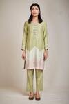Sue Mue_Green Cotton, Mul Round Embroidered Kurta Set_Online_at_Aza_Fashions