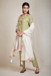 Buy_Sue Mue_Green Cotton, Mul Round Embroidered Kurta Set_Online_at_Aza_Fashions